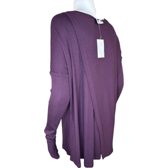 H by Bordeaux Women' Medium Purple Long Sleeve Top Ribbed Knit Stretch Open Back - Picture 6 of 14